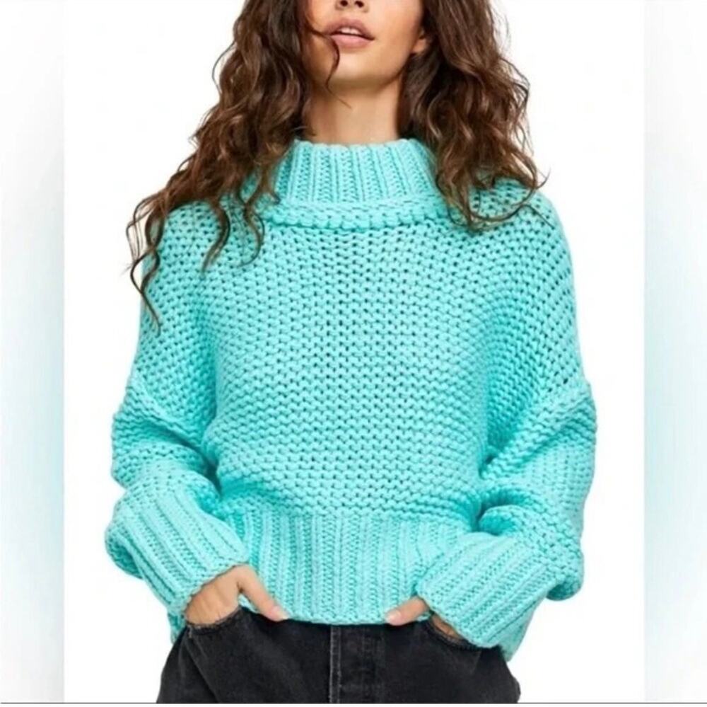 Free People My Only Sunshine Chunky Knit Sweater, Aqua, Small